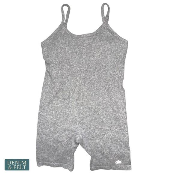 Alo Yoga Seamless Ribbed Mellow Onesie Athletic Heather Grey Bodysuit Romper S - Picture 6 of 16